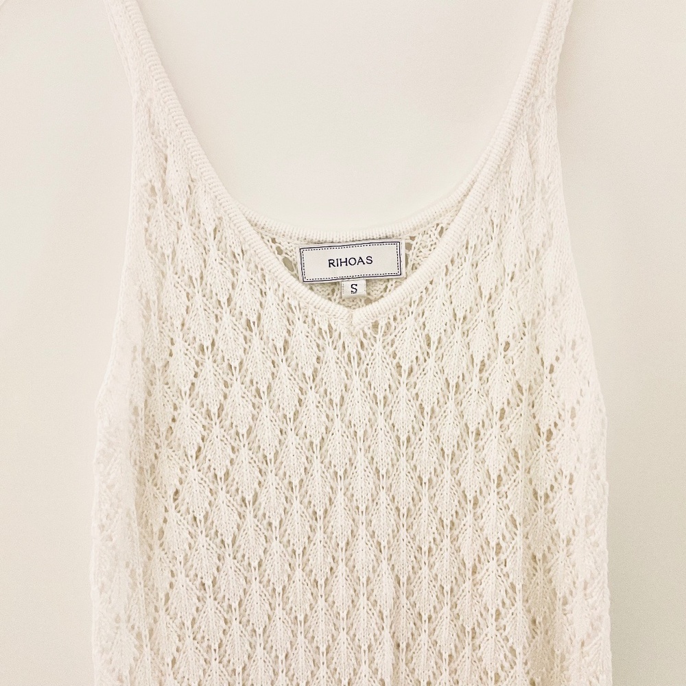 Rihoas White Knit Crochet Top